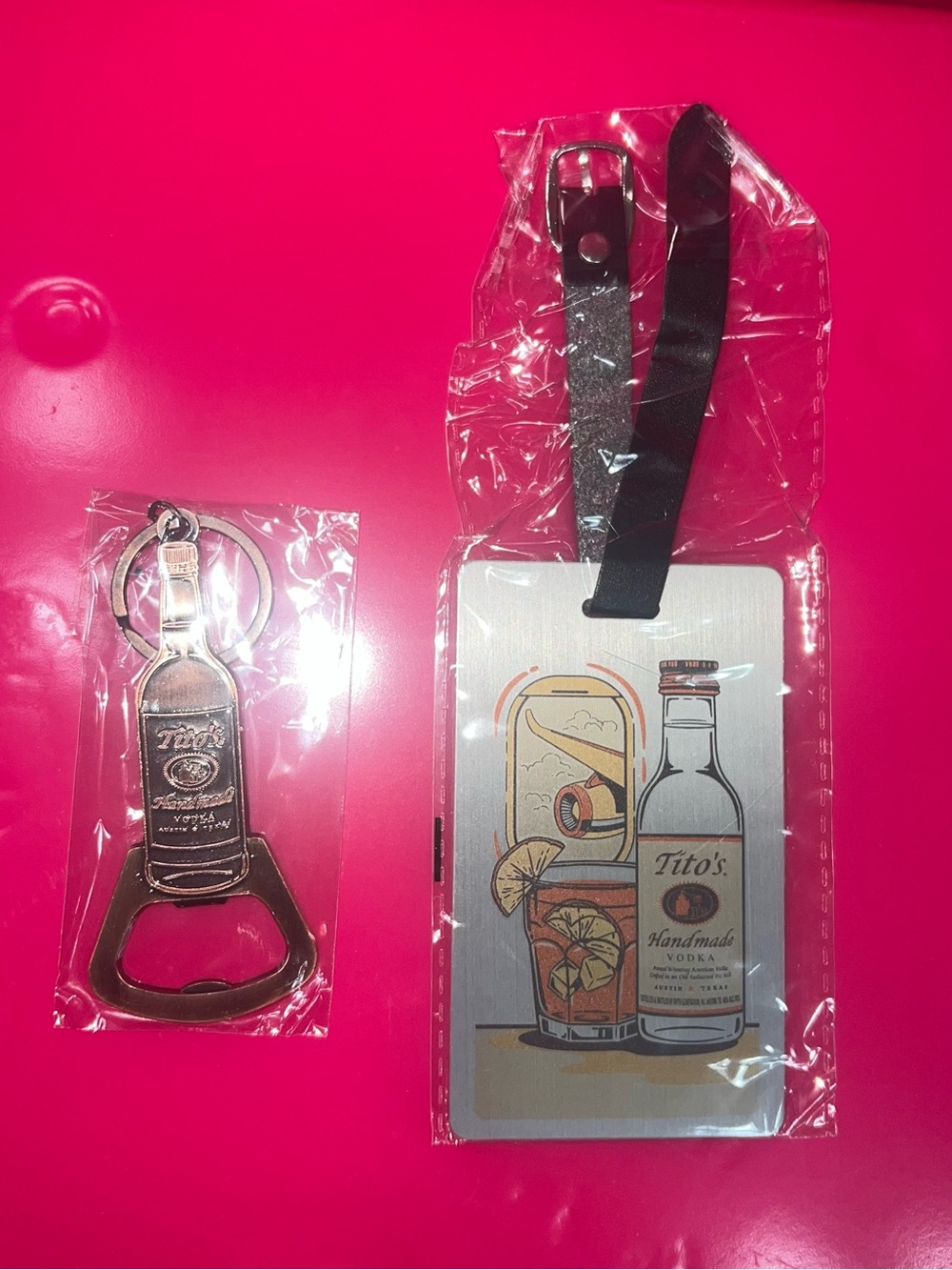 Handmade Vodka Silver Luggage Tag & Bottle Opener Keychain Set